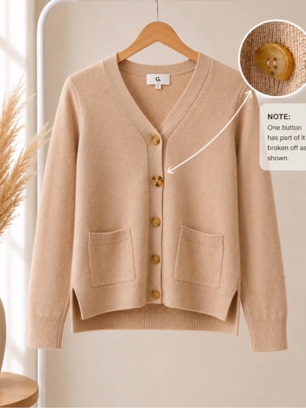 V-Neck Pocket Button Cardigan - Cream